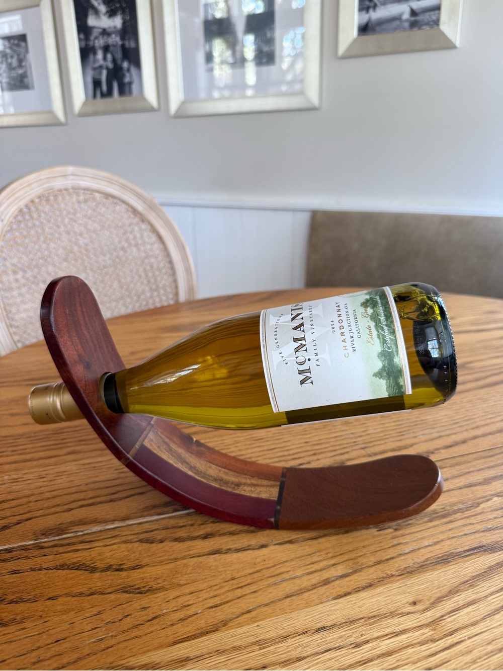 Wine bottle holder, gravity, defying
